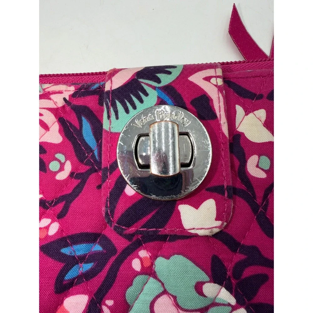 Vera Bradley Pink Floral Quilted Cotton Turn Lock Wallet Organizer - Picture 8 of 12
